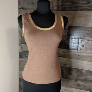 Cha Cha Vente Beaded Brown Metallic tank L